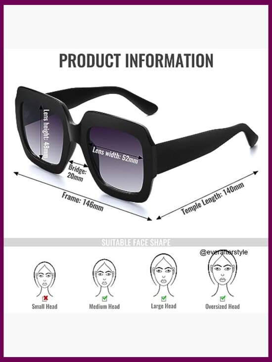 Oversized Square Sunglasses UV400 Protection Retro Modern Style